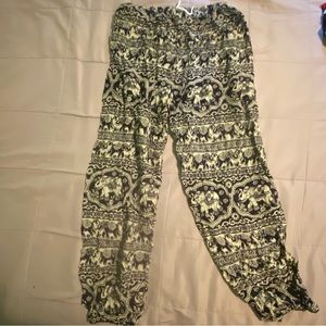 Thai Black and White Drawstring Cotton Pants Size S/M